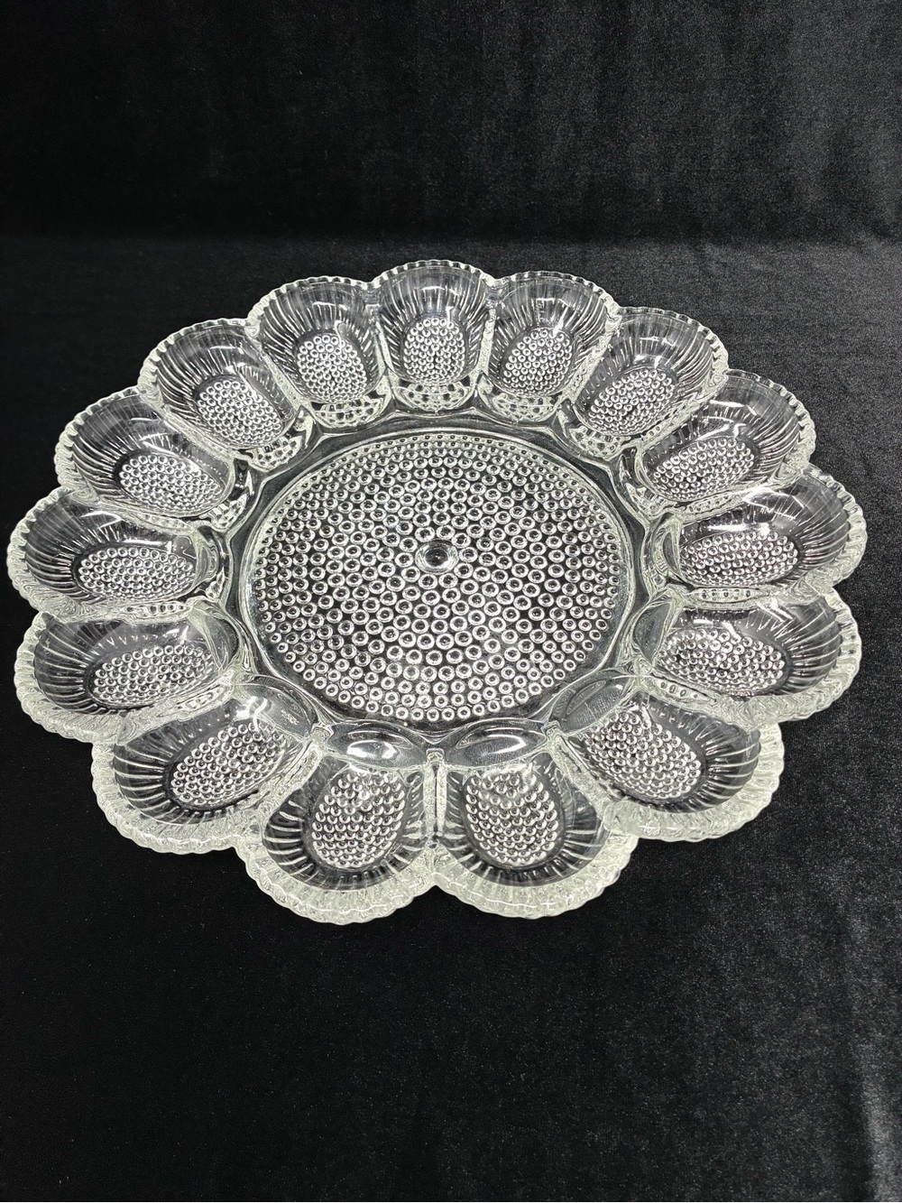 Vintage Indiana Glass Crystal Hobnail Deviled Egg 11' Serving Plate CottageCore
